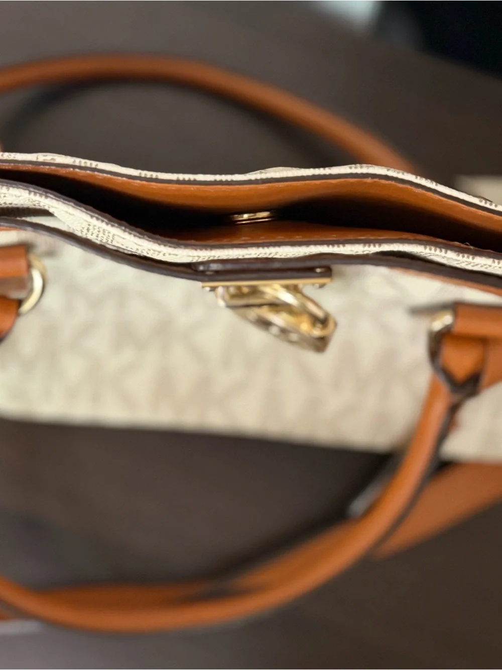 Michael Kors Vanilla Signature Satchel with Caramel Trim
